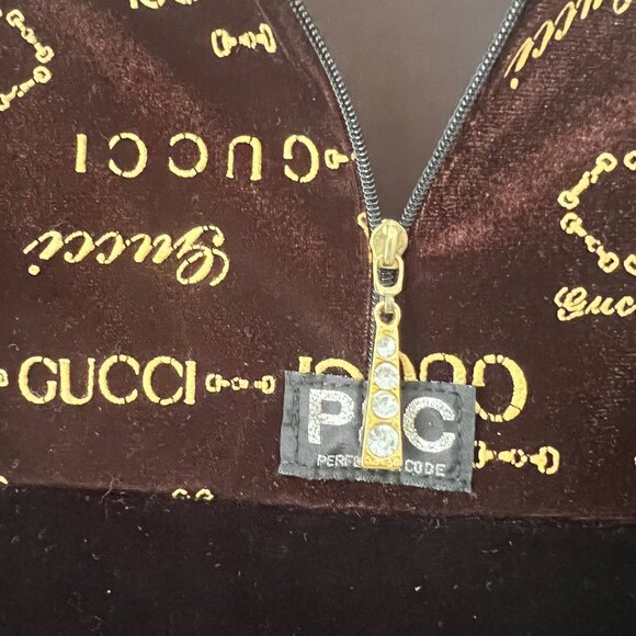 Vintage Brown Velvet Logo Top with Rhinestone Zip Detail, Size M - Picture 10 of 16